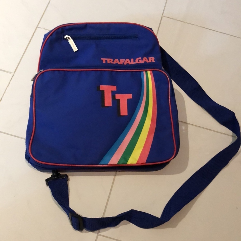 Trafalgar blue shoulder bag.  Removable strap. Top handle.
